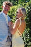 Yellow Mermaid Satin Long Prom Dresses Backless Evening Party HZ0307