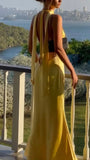 Yellow Satin Prom Dress - Backless Sheath Senior Formal HZ0307