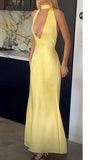 Yellow Satin Prom Dress - Backless Sheath Senior Formal HZ0307