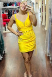 Yellow Sheath V-neck Homecoming Dresses Short Party Dresses, HZ0307
