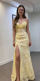 Yellow Sweetheart Lace Mermaid Senior Prom Dresses Custom Made Party HZ0307