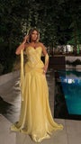 Yellow Sweetheart Mermaid Prom DressesPleated Organza Formal Night HZ0307