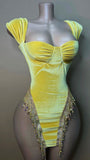 Yellow Velvet Bodycon Cocktail Dresses Beaded Tight Homecoming Graduation Dress, HZ0307