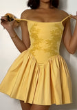 Yellow Applique Satin Homecoming Dresses A-Line Mini Party Gown, HZ0307