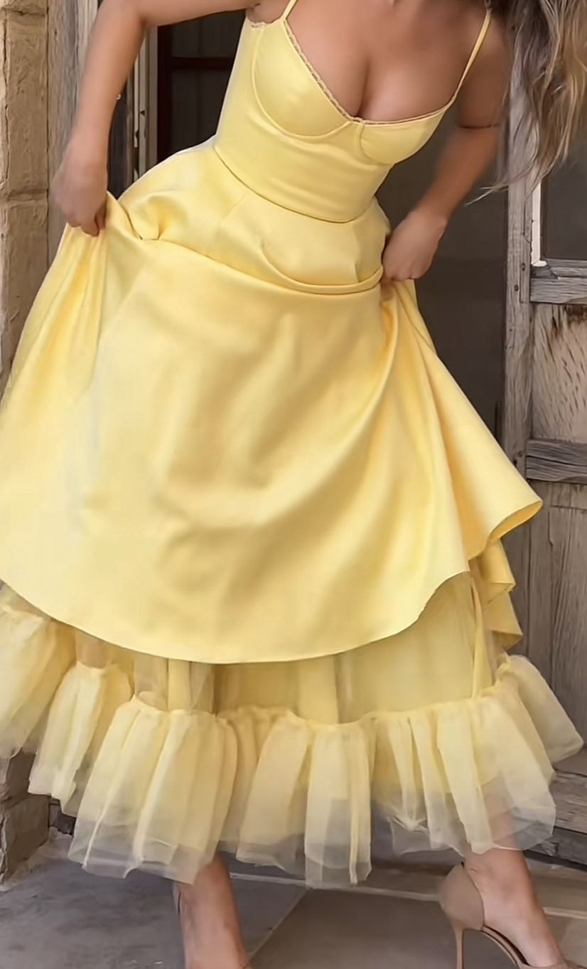 Yellow Prom Dresses Spaghetti Straps Party Dress A-line Senior Prom HZ0307