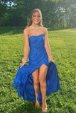 LTP1661,Elegant Lace Strapless Royal Blue Prom Dresses with HZ0307