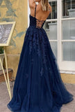 LTP0868,2025 Navy Blue Prom Dresses,Tulle Evening Dress,Applique Long Prom Dress Party HZ0307