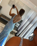 Sparkle Blue Mermaid Sequined Long Prom HZ0307