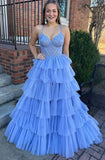 Spaghetti Straps Prom Dresses, Beaded Sky Blue Evening Prom HZ0307