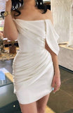 LTP1411,Off the shoulder white pleated short homecoming HZ0307