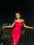 Red Off The Shoulder Sexy Prom HZ0307