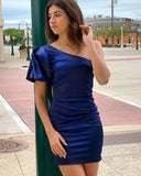 LTP1492,Royal Blue One Shoulder Satin Homecoming Prom HZ0307