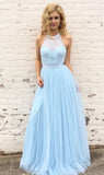 LTP0904,Light Blue Prom Dresses Halter Neckline,Lace Ball Gown,Tulle Dresses For Party,Lace Evening Dress,Halter Formal HZ0307