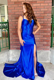 Blue Prom Dresses, Open Back Satin Evening Dress, Mermaid Prom Dresses HZ0307