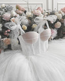 White Dots Tulle A-Line Tea Length Homecoming Prom HZ0307