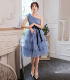 LTP1766,Dream Blue One Shoulder Homecoming Dress, Sparkle Starry Tulle Prom Hoco HZ0307