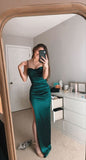 Spaghetti Straps Dark Green Sexy Prom Dress With Side HZ0307