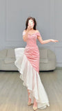 Super Sweet Bodycon Party Dress Off The Shoulder Irregular Pink Glitter Prom HZ0307