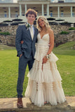 LTP1611,Charming Ruffles Spaghetti Straps Tulle Prom Dresses, A-Line Long Evening HZ0307