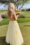 LTP0861,Two Piece Square Light Yellow Prom Dress with Lace HZ0307