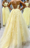 Hot Yellow tulle lace long prom dress party HZ0307