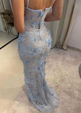 Luxury Floral Mermaid Prom Dresses Spaghetti Straps Evening Graduation HZ0307