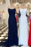 Lace Up Back Mermaid Appliques Long Evening Prom HZ0307
