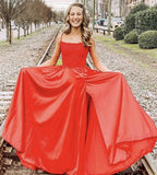 LTP1307,Red Satin Lace Long Prom Dress Evening Dress With Side HZ0307