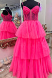 Pink Corset Tulle Ruffles A-line Formal HZ0307