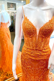 Straps Orange Lace Mermaid Long Formal HZ0307