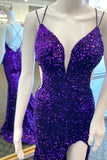 Purple Sequin Straps Mermaid Long Formal HZ0307
