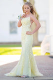 Pastel Yellow Mermaid Lace Evening Prom HZ0307