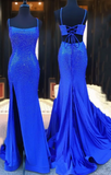LTP1738,Beaded Mermaid Royal Blue Slit Long Prom HZ0307