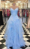 LTP1032,Charming spaghetti straps applique ruffles tulle prom HZ0307