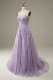 Spaghetti Straps A-Line Tulle Lace Prom HZ0307