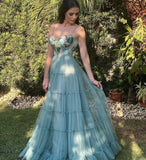 LTP1190,Sweetheart A-Line Tulle Prom Dresses,Spaghetti Straps Embroidery Evening HZ0307
