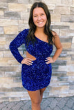 One Sleeves Sequin Mini Tight Homecoming HZ0307