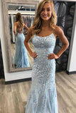 Baby Blue Lace Bodycon Lace Up Back Prom HZ0307