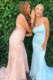 Lace Up Back Mermaid Appliques Long Evening Prom HZ0307