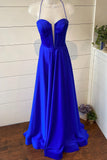 Straps Royal Blue Satin A-line Long Formal HZ0307