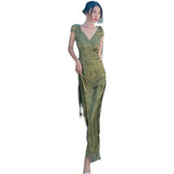 LTP1702, Olivia Green V-Neck Prom Dresses, Silk Satin Open Back Evening Party HZ0307
