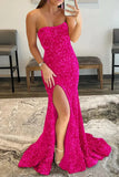 Hot Pink Sequins Mermaid Long Prom HZ0307