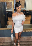 LTP1507,Off the shoulder white homecoming dresses,tight hoco HZ0307