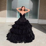 Straps Red Tiered Ruffles A-line Long Formal HZ0307
