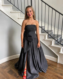 Strapless Fuchsia Ruched Satin Long Prom Dress with HZ0307