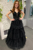Off the Shoulder Fuchsia Appliques Tiered Ruffles HZ0307