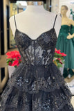 Straps Blue Sequin Tulle Ruffles Formal HZ0307