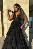 Light Blue Appliques Tiered Ruffle Prom HZ0307