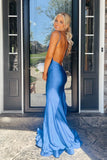 Straps Open Back Royal Blue Mermaid Long Formal HZ0307
