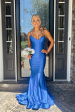 Straps Open Back Royal Blue Mermaid Long Formal HZ0307